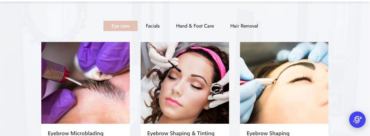 Treatment categories on the Araya Beauty website