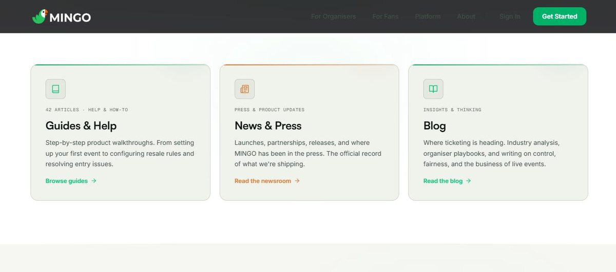 The three resource streams on the Mingo website